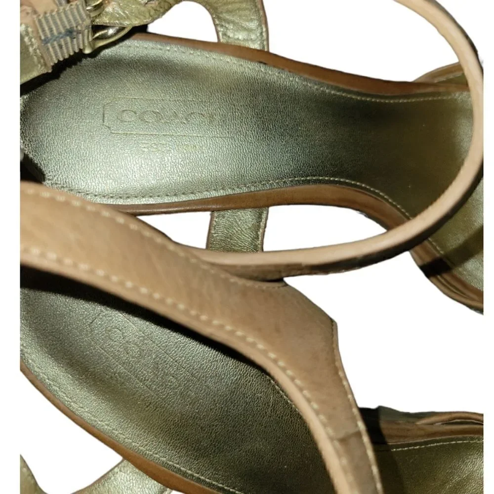 Coach Hanson Jeweled Bling Rhinestone Nude Brown Platform High Wedges Sandals 8